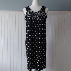 Dress Barn Black‎ White Polkadot Rosette Accent Sleeveless Tank Sheath Dress 10
